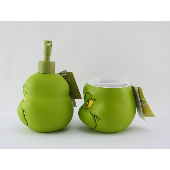 Grinch Bathroom Set Lotion Soap Dispenser and Toothbrush Holder Christmas Decor - Picture 3 of 13